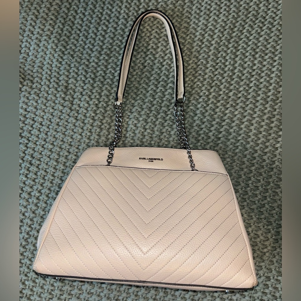 KARL LAGERFELD PARIS Triple-Compartment Leather Tote, like new condition